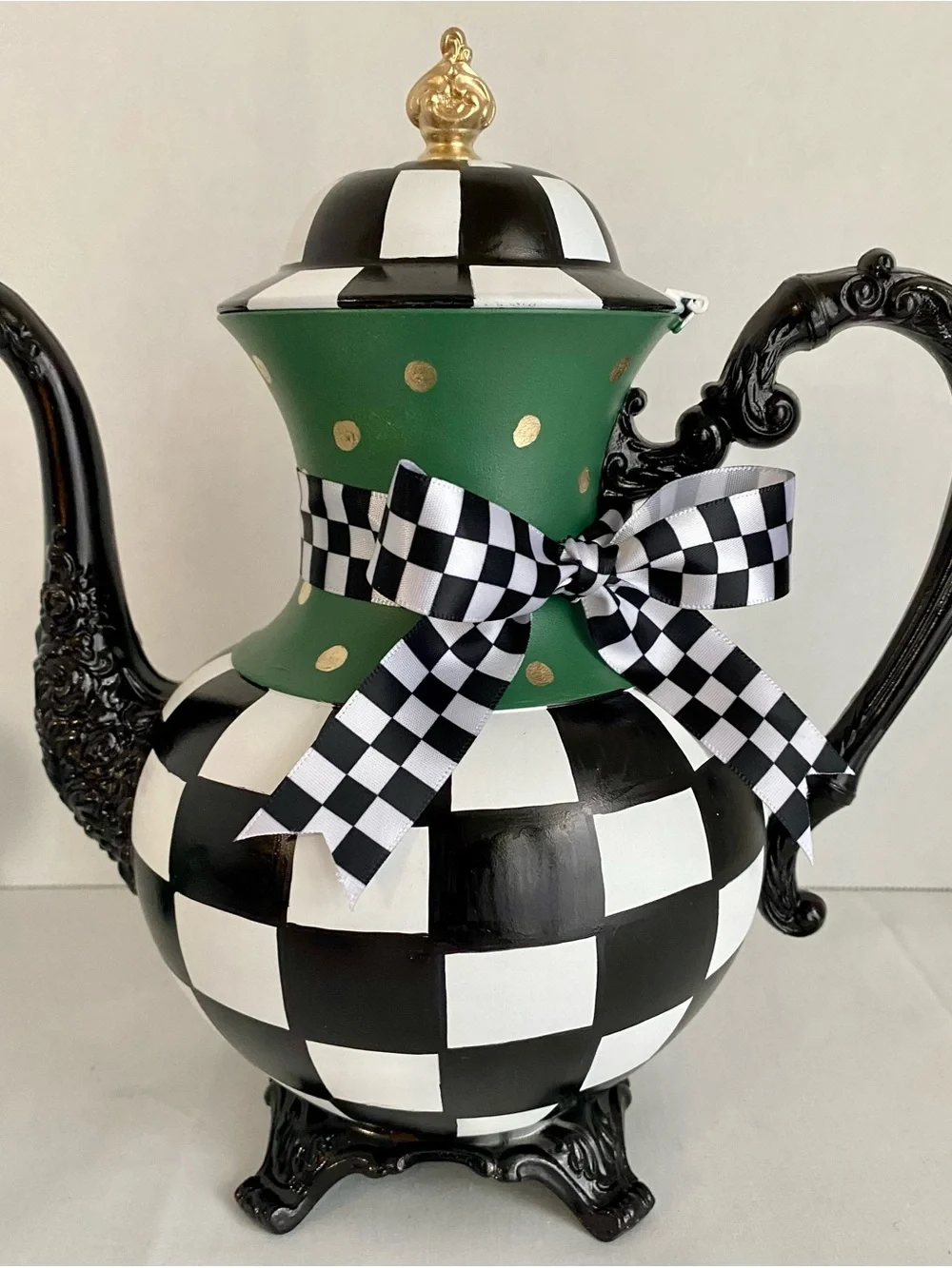 MacKenzie Childs inspired vintage hand painted silver plate tea set